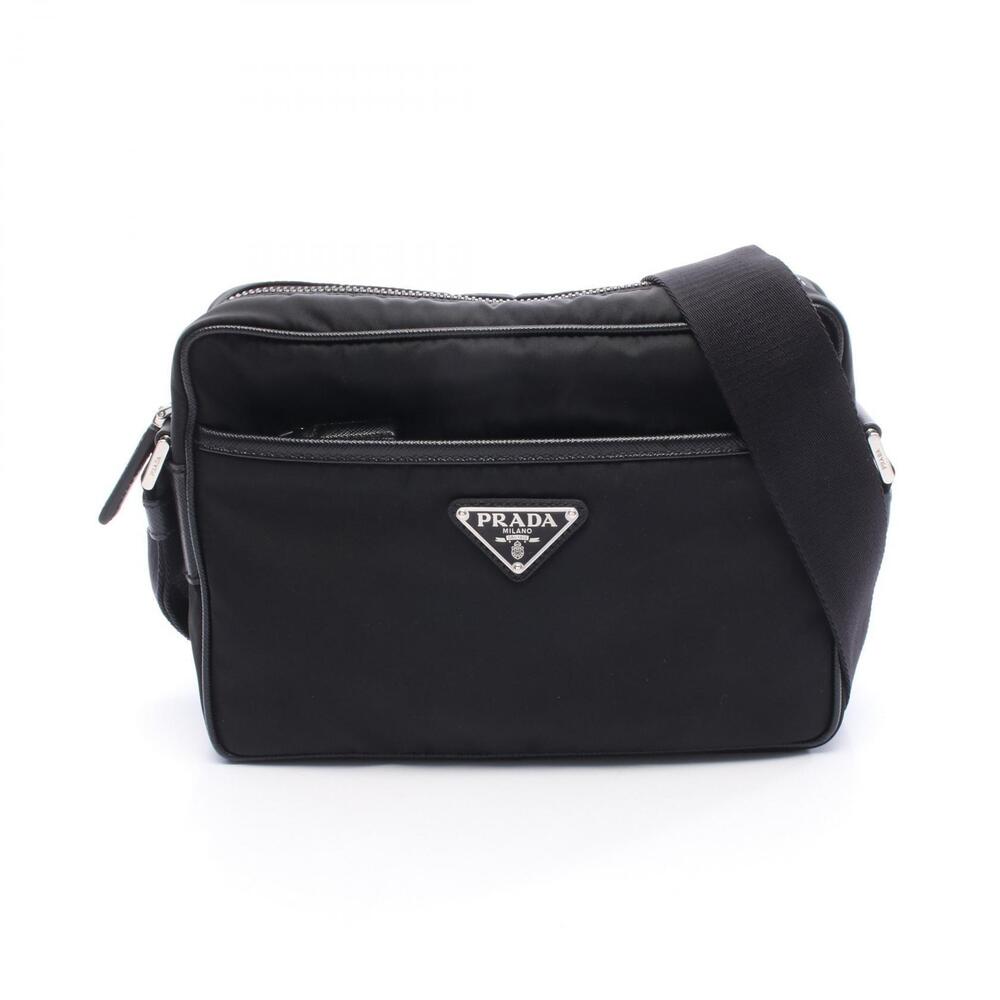 PRADA TESSUTOSAFFI Shoulder Bag Nylon Saffiano Leather Black